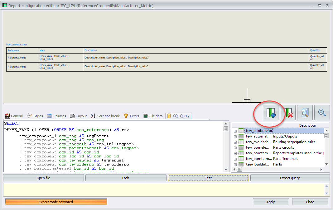 SOLIDWORKS Electrical Report Configuration Add New Column