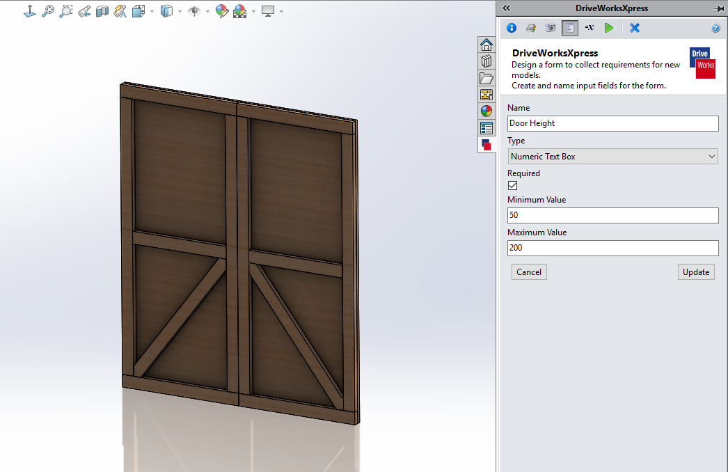 solidworks driveworksxpress example create the form