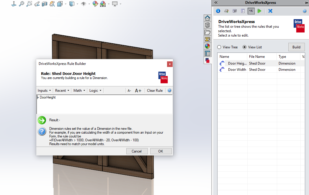 solidworks driveworksxpress example setup the rules