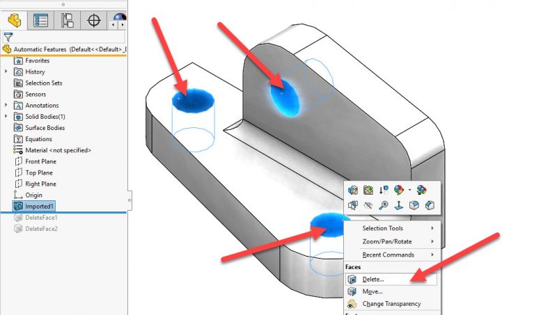 , SOLIDWORKS Delete Face Command Can Modify, Clean up and Improve Your Geometry