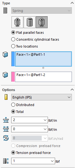 , SOLIDWORKS Simulation: Spring Connector Differences &#8211; Face vs Point Selection