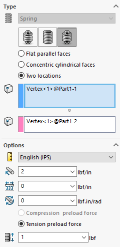 , SOLIDWORKS Simulation: Spring Connector Differences &#8211; Face vs Point Selection