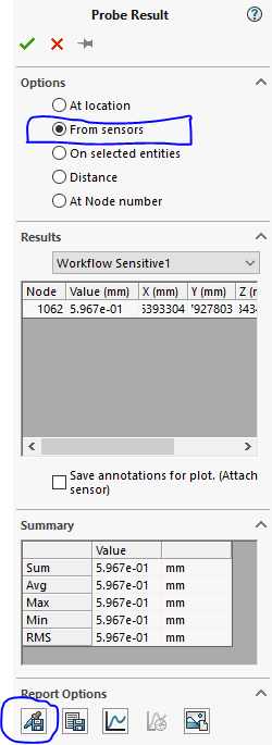 SOLIDWORKS Simulation Workflow Sensitive Sensor Probe Result options