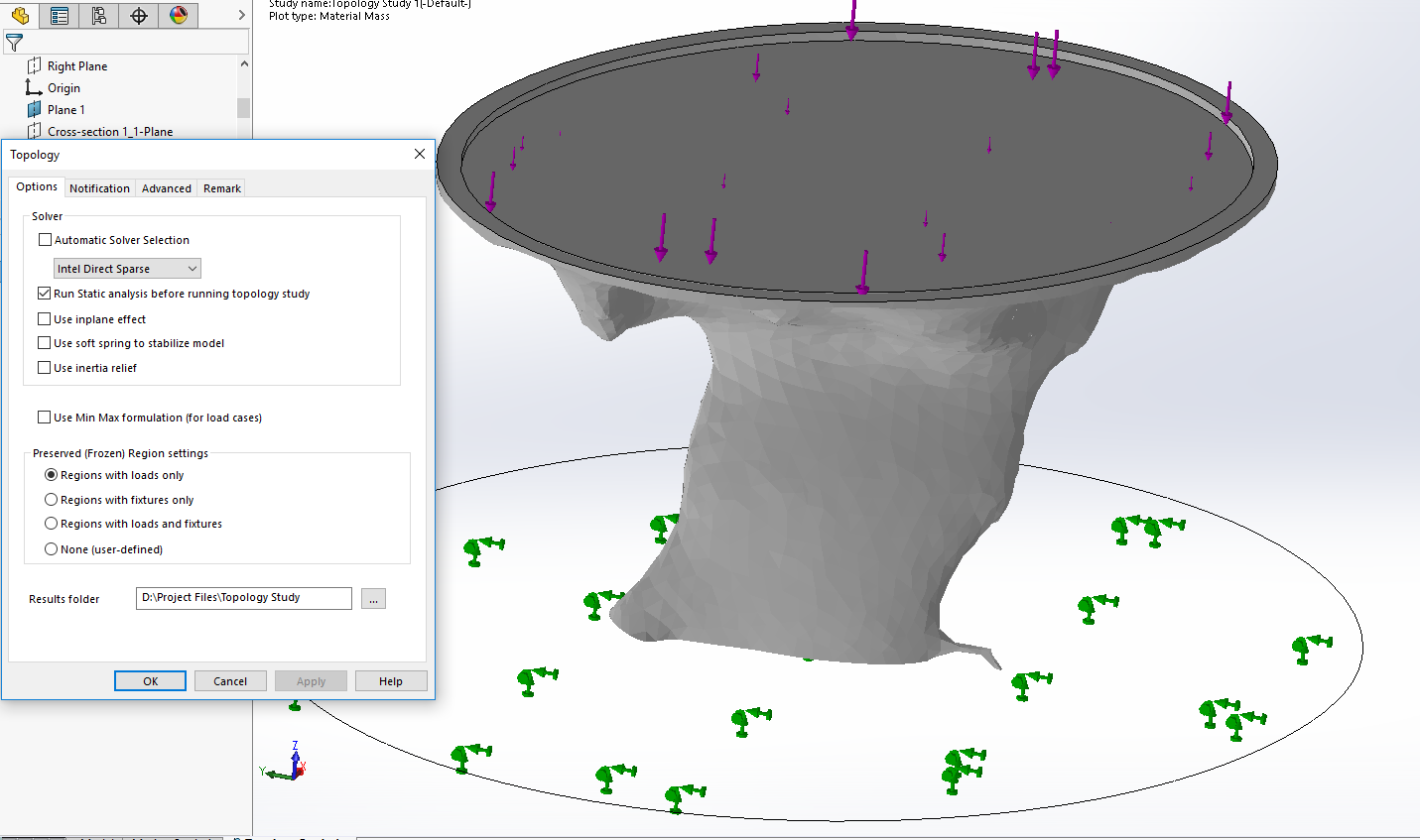 SOLIDWORKS Simulation Topology Study properties