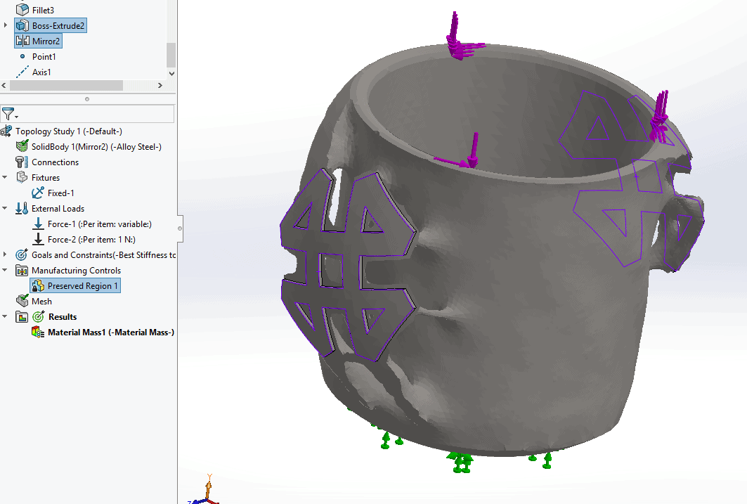 SOLIDWORKS Simulation Topology Study manufacturing controls