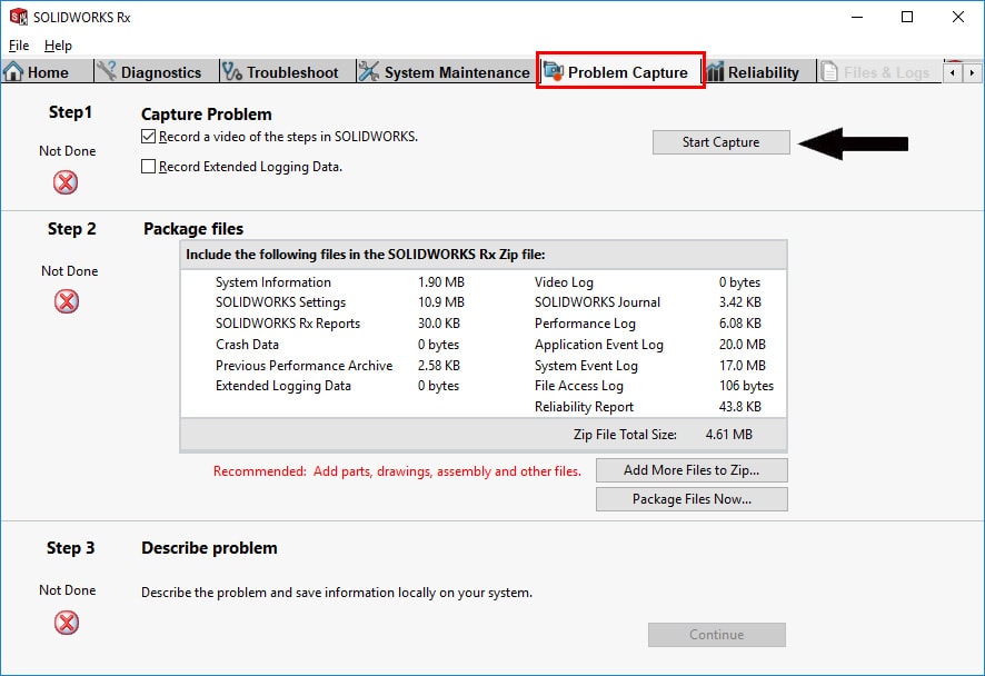 , How Do I Create a SOLIDWORKS Rx Problem Capture?