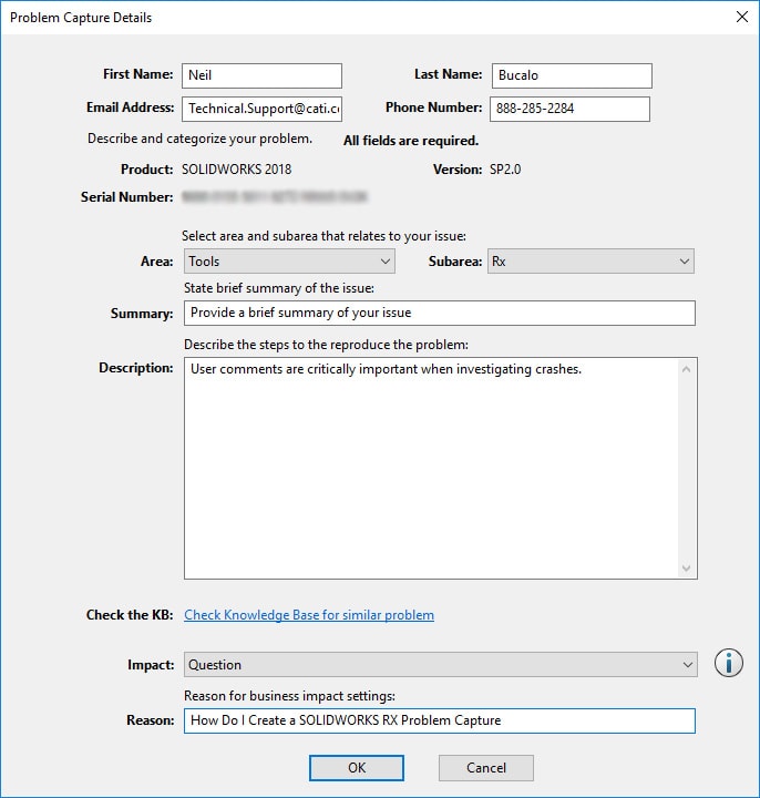 , How Do I Create a SOLIDWORKS Rx Problem Capture?