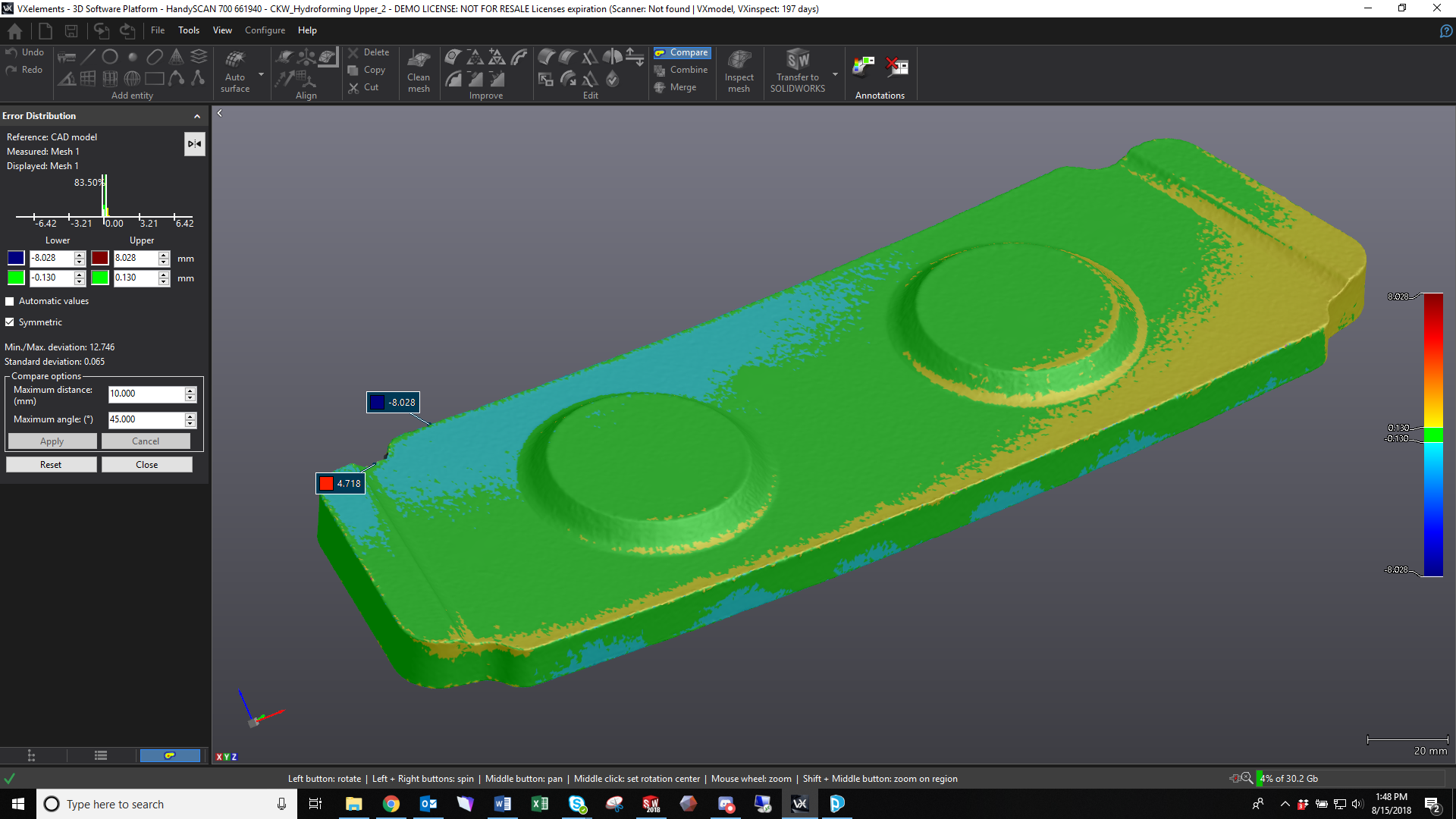 , Scan to CAD Comparison in VXModel to Double Check Reverse Engineered Models