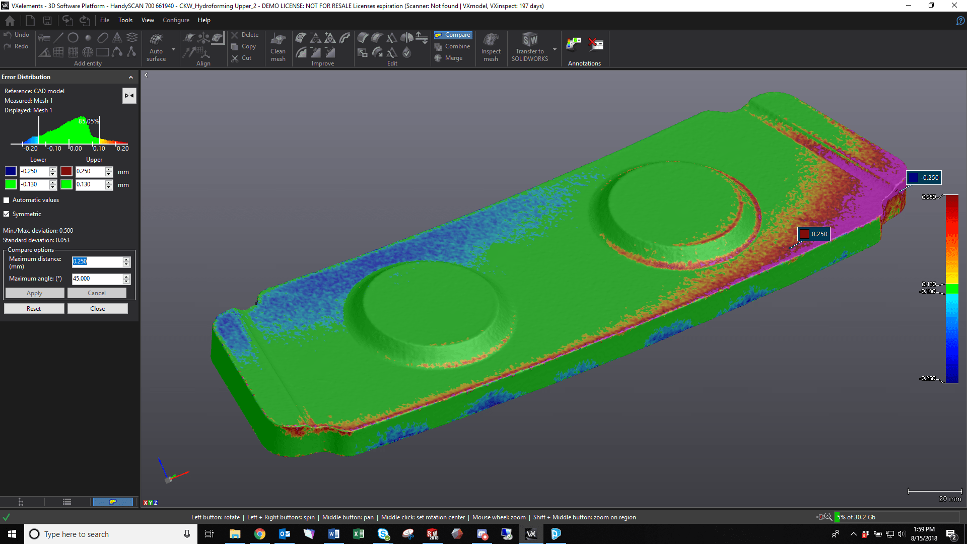 , Scan to CAD Comparison in VXModel to Double Check Reverse Engineered Models