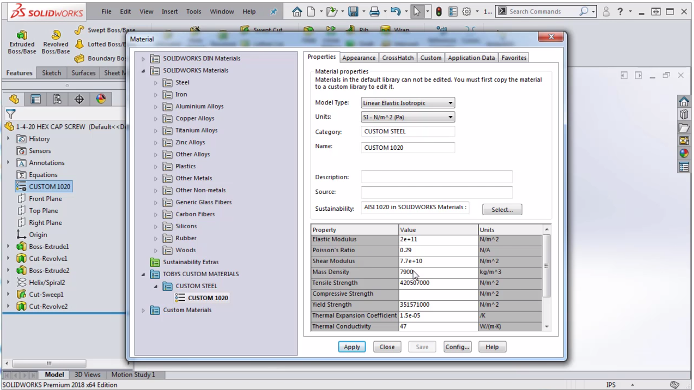 How to change material in SOLIDWORKS