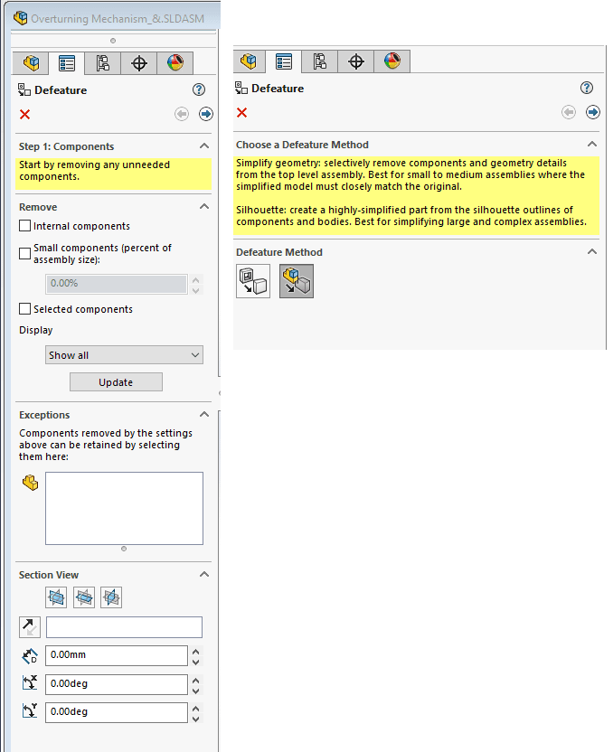 , SOLIDWORKS 2019 What’s New – Defeature Property Manager – #SW2019