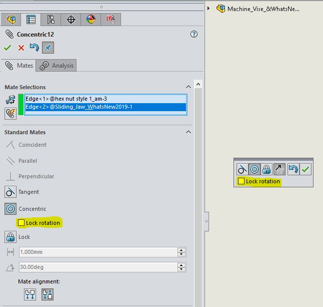 , SOLIDWORKS 2019 What’s New – Mates &#8211; Automatically Lock Rotation/Disabling Automatic Mate Updates in Toolbox – #SW2019