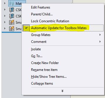 , SOLIDWORKS 2019 What’s New – Mates &#8211; Automatically Lock Rotation/Disabling Automatic Mate Updates in Toolbox – #SW2019