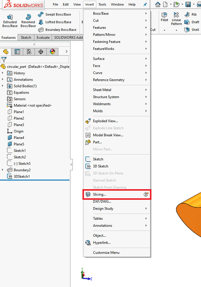 , SOLIDWORKS 2019 What’s New – Slicing BREP Bodies Using Linear and Point Entities – #SW2019