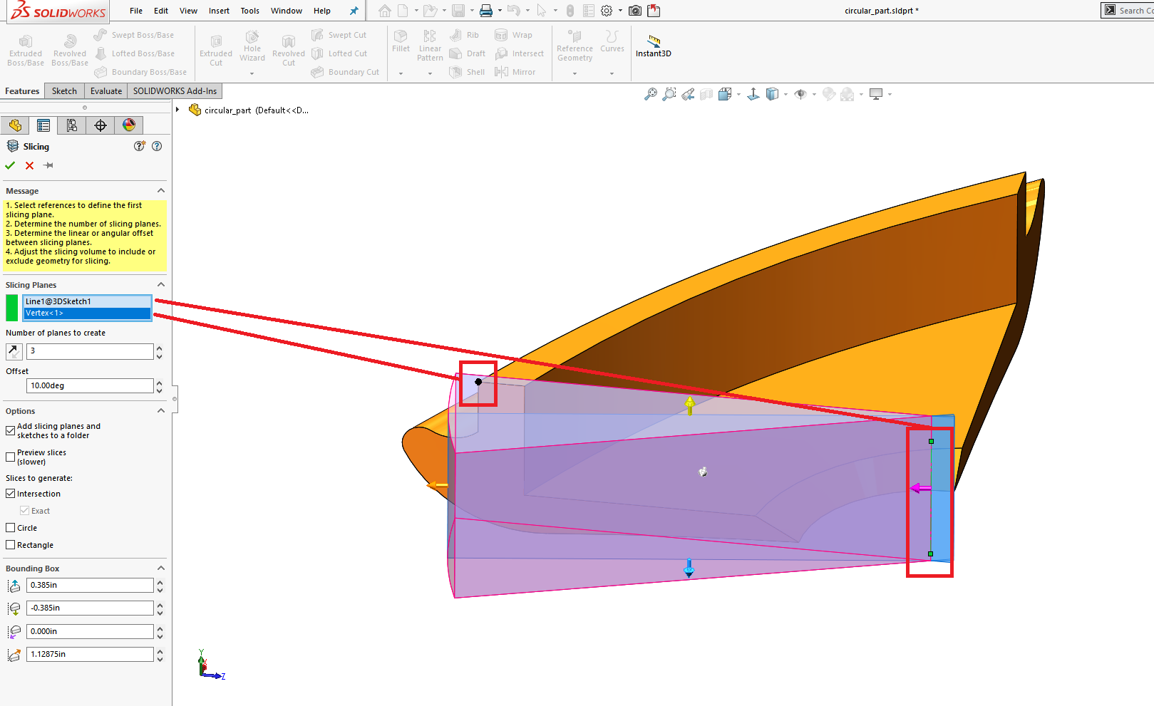 , SOLIDWORKS 2019 What’s New – Slicing BREP Bodies Using Linear and Point Entities – #SW2019