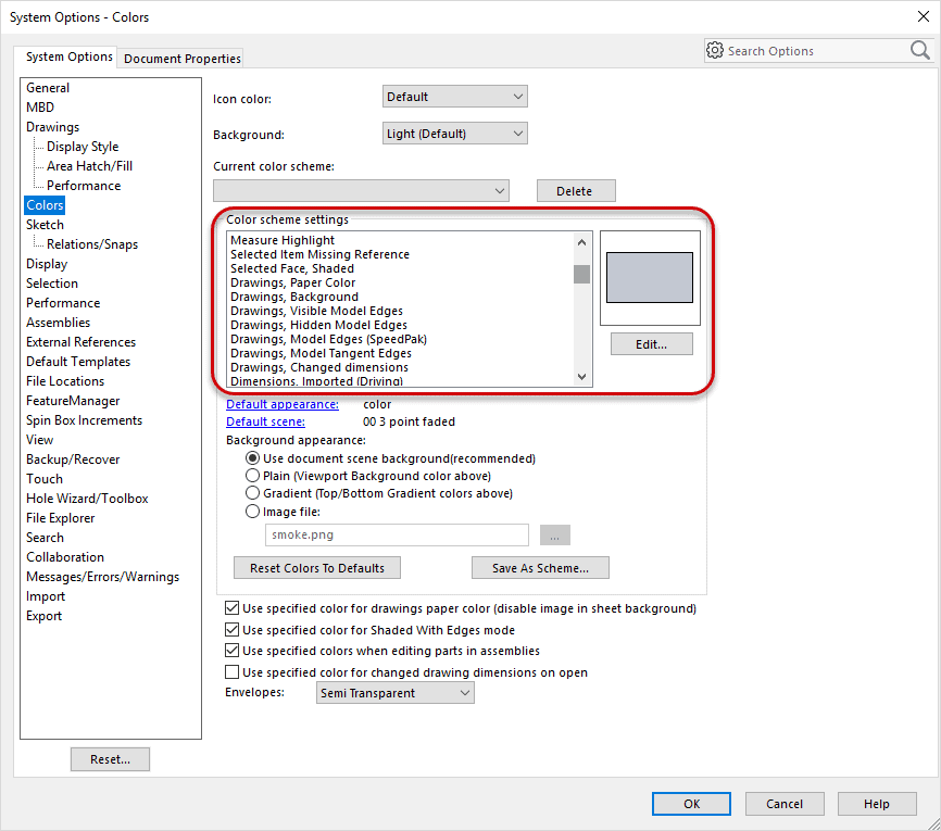 System Options - Color Scheme Settings