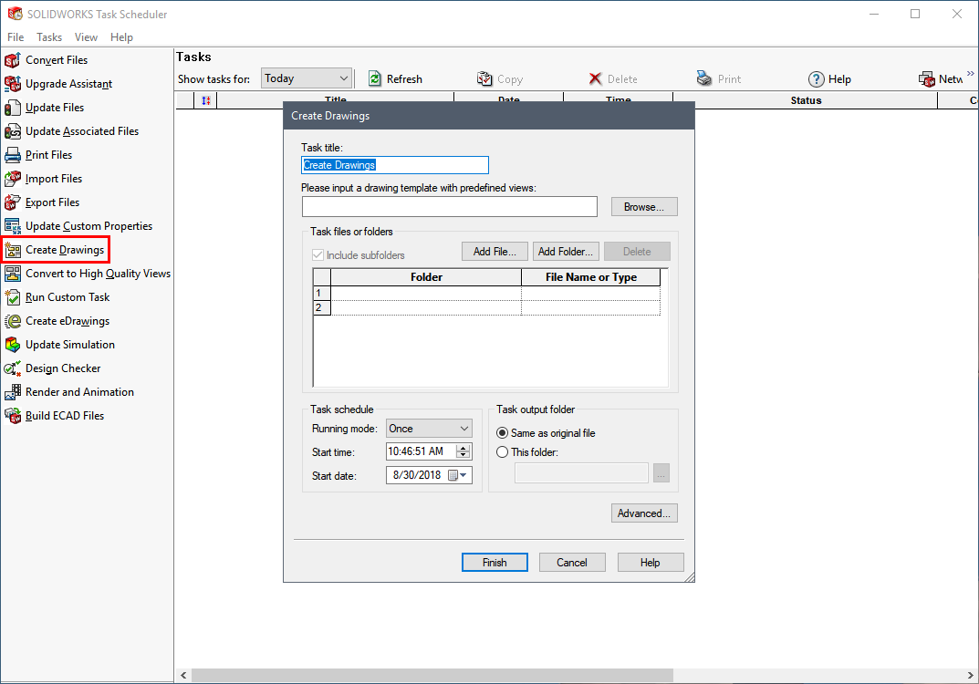 , Converting to DXF using the Task Scheduler