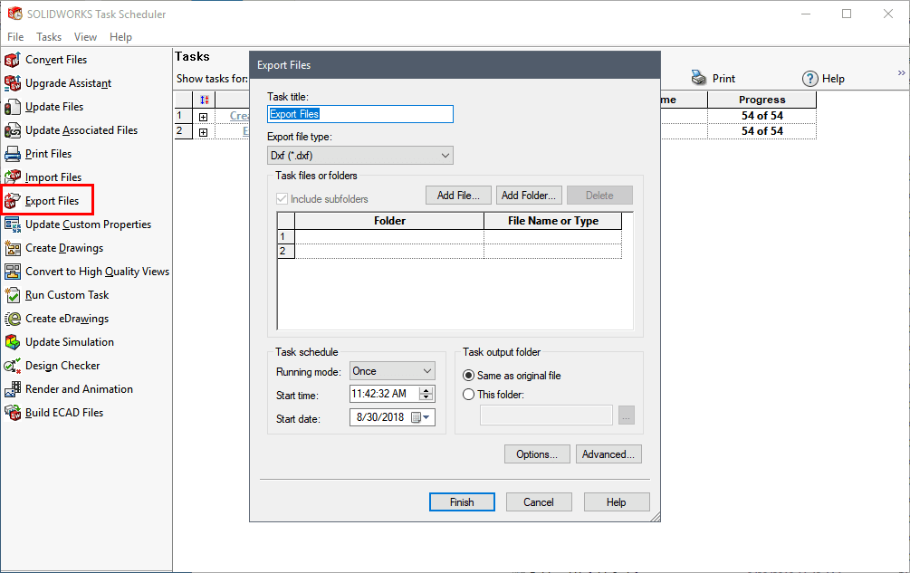 , Converting to DXF using the Task Scheduler