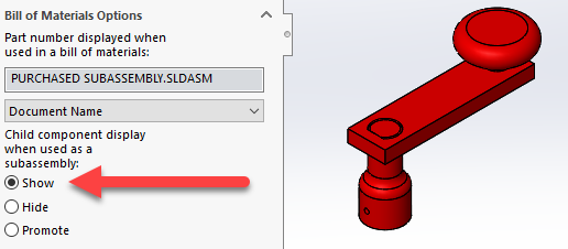 , Control If and How Child Components Appear in a BOM