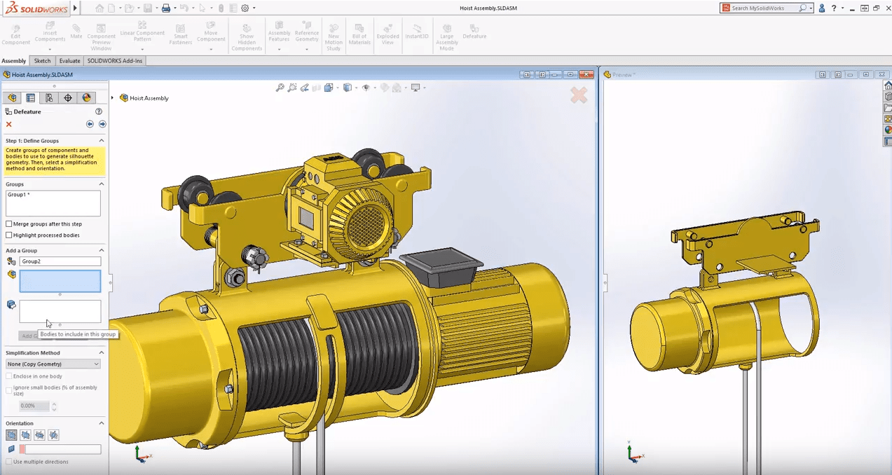 solidworks 2019 defeature split view