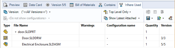 SOLIDWORKS PDM where used tab