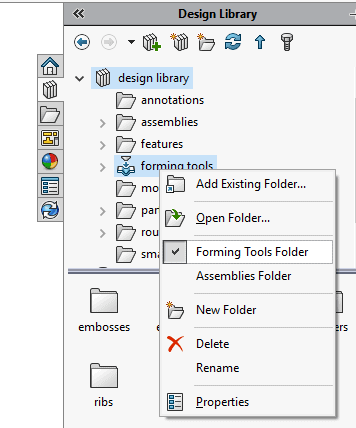 solidworks design library forming tools