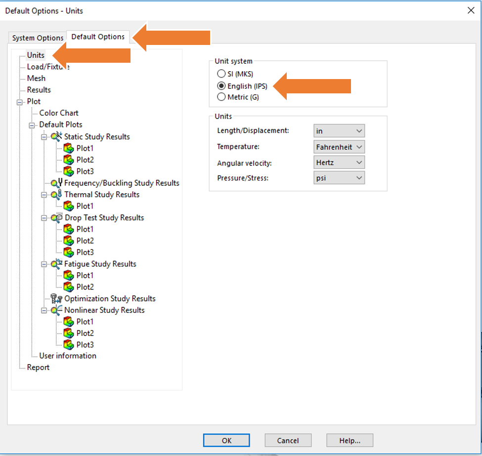 changing units in solidworks sim