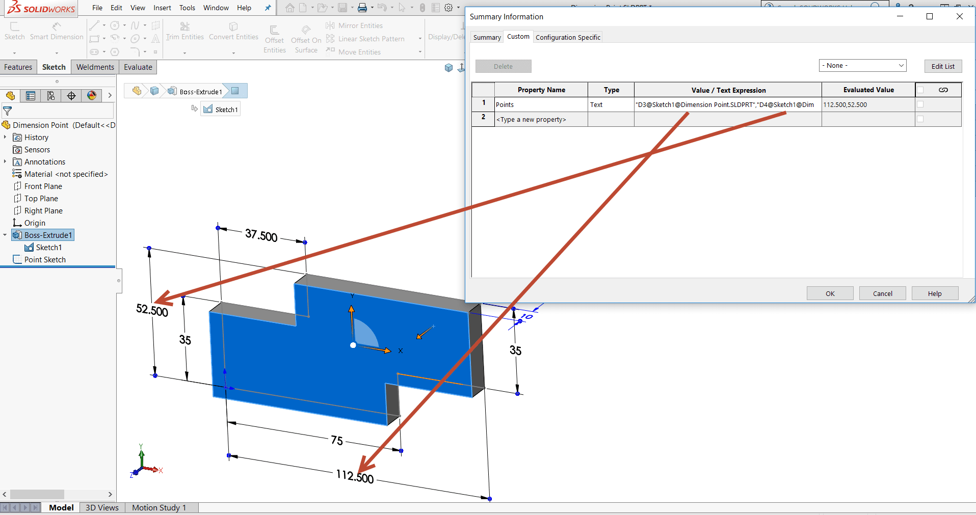 , SOLIDWORKS: How to Display Notes for X &amp; Y Coordinate Points in a Drawing