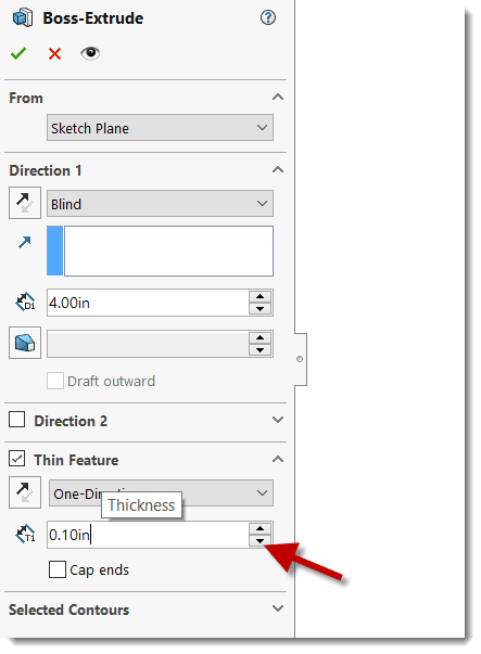 how to make a cube in solidworks thickness