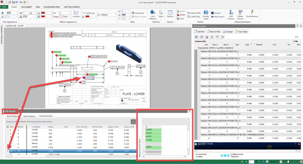 , Import CMM Measurements Into SOLIDWORKS Inspection Professional