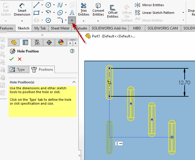 , Rotate Slot in Hole Wizard