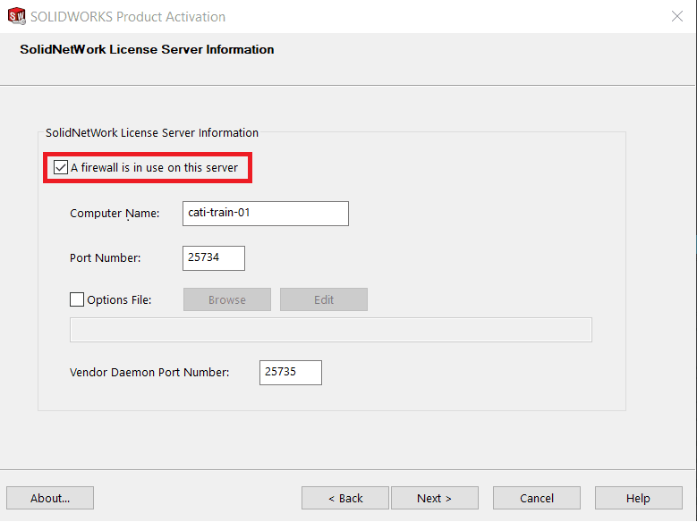 , Using a SOLIDWORKS Network License Manager with Windows Firewall