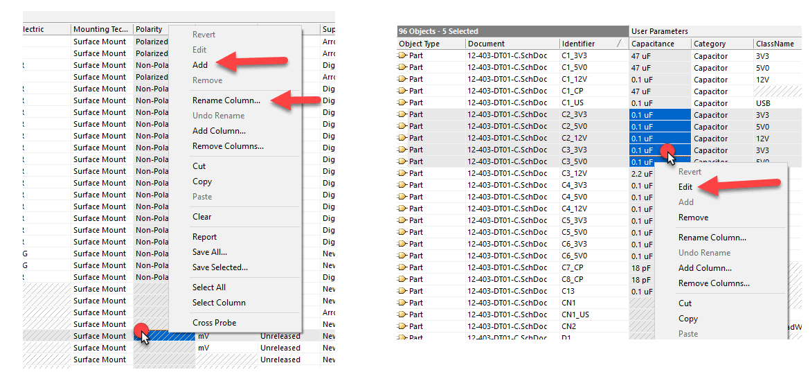 , SOLIDWORKS PCB: Global Editing of Component Parameters