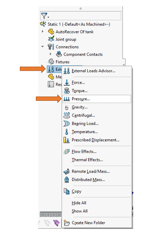 Select pressure SOLIDWORKS SImulation tutorial 