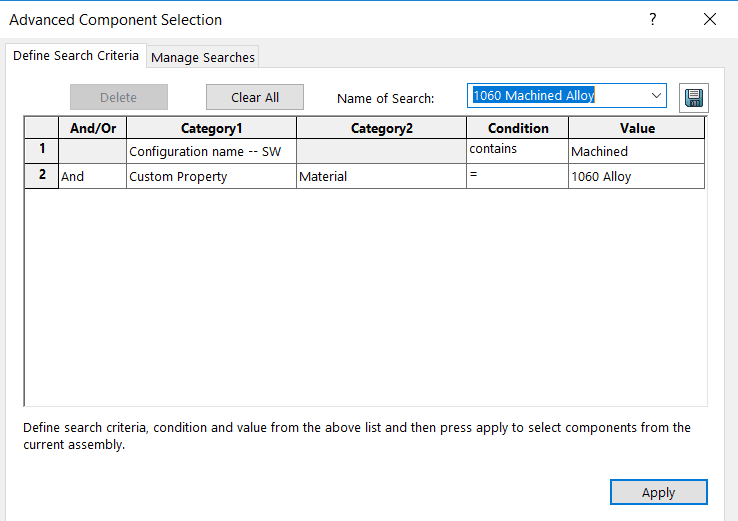 , SOLIDWORKS: Advanced Component Selection Tool