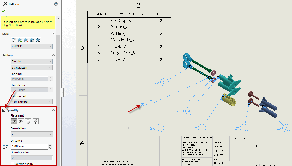 , Adding Custom Details to Balloons in SOLIDWORKS Drawings