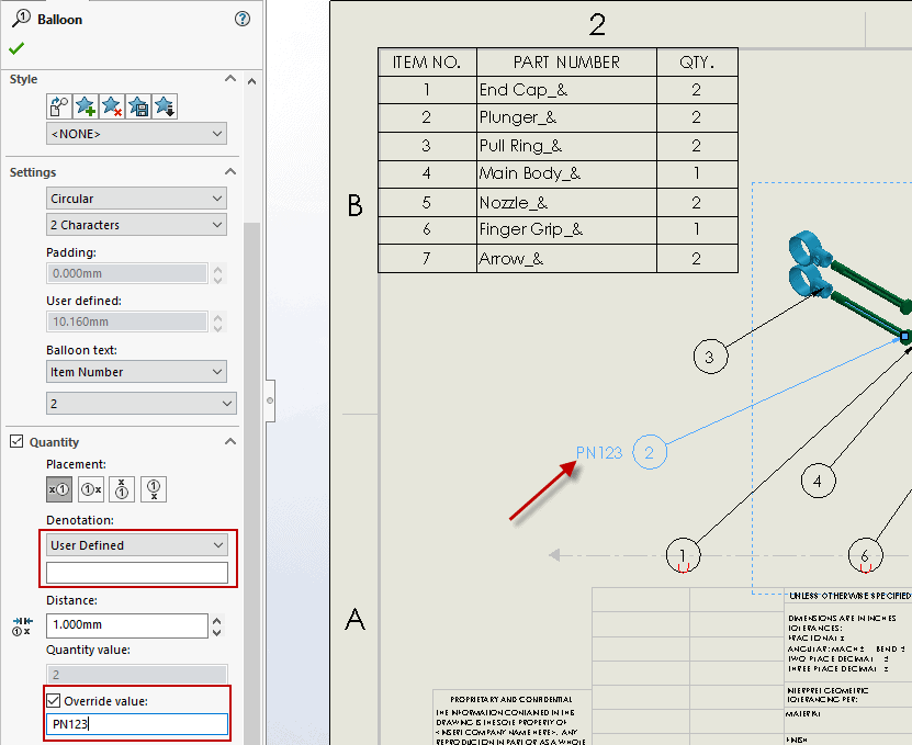 , Adding Custom Details to Balloons in SOLIDWORKS Drawings