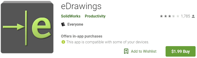 eDrawings Mobile for Android version 7.3.6 supports SOLIDWORKS 2019 files.