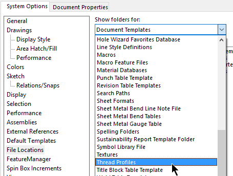 thread profile system option