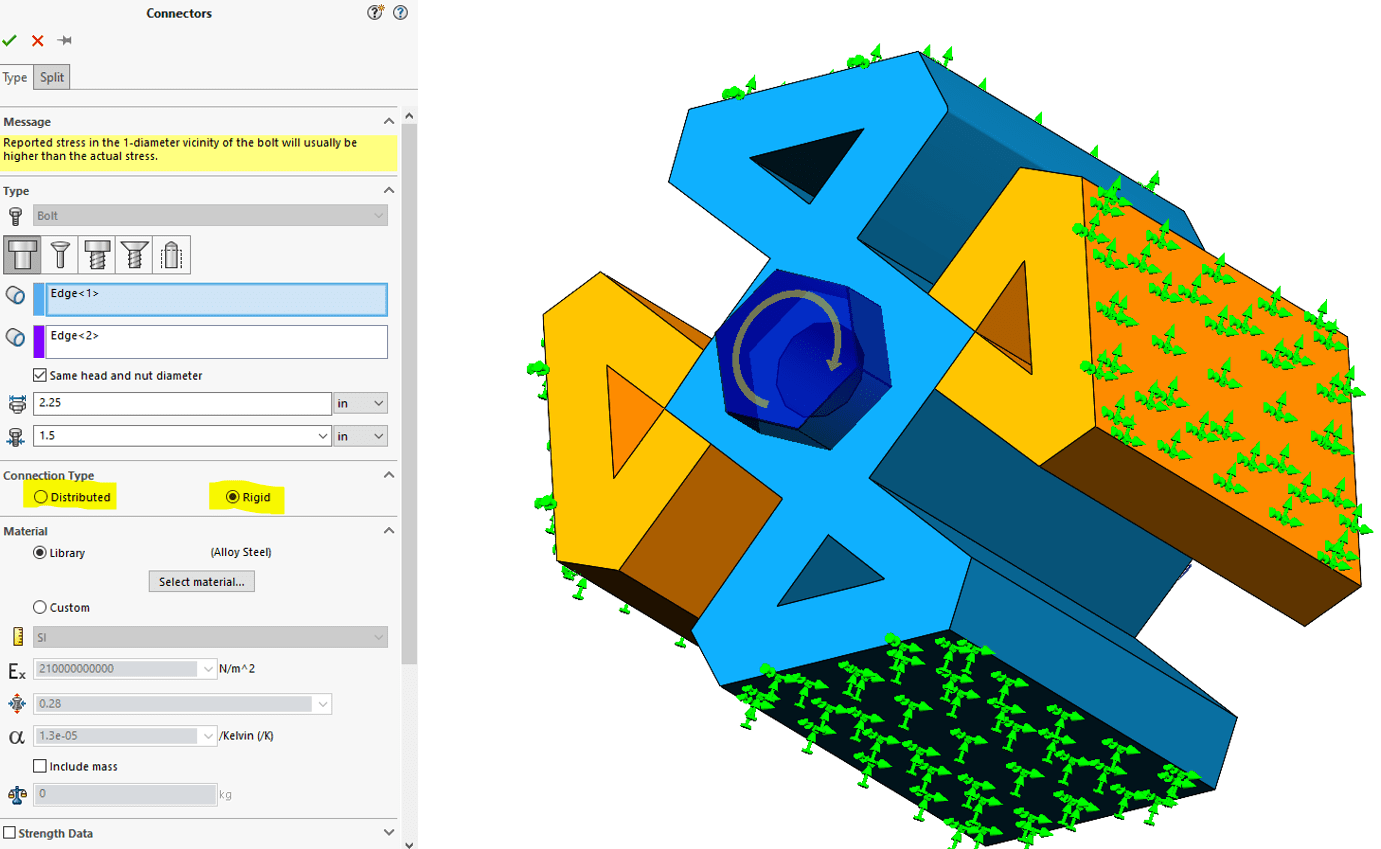 , SOLIDWORKS 2020 What’s New: Simulation &#8211; Distributed Coupling for Pins and Bolts
