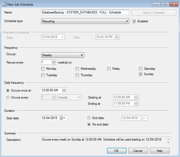 SQL Backup new job schedule