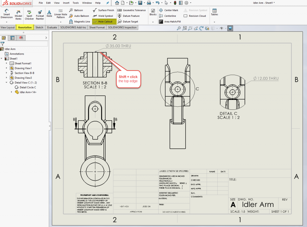 , SOLIDWORKS 2020 What’s New – Adding Hole Callouts in Section Views