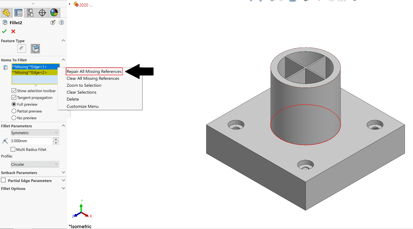 , SOLIDWORKS 2020 What’s New – Repairing Missing References for Fillets and Chamfers