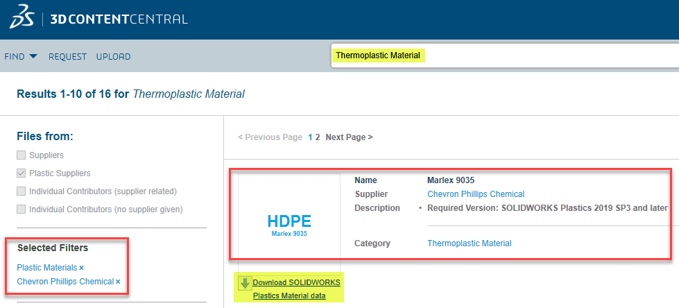 , SOLIDWORKS 2020 What&#8217;s New &#8211; Plastics Material Updates Summary and 3D Content Central