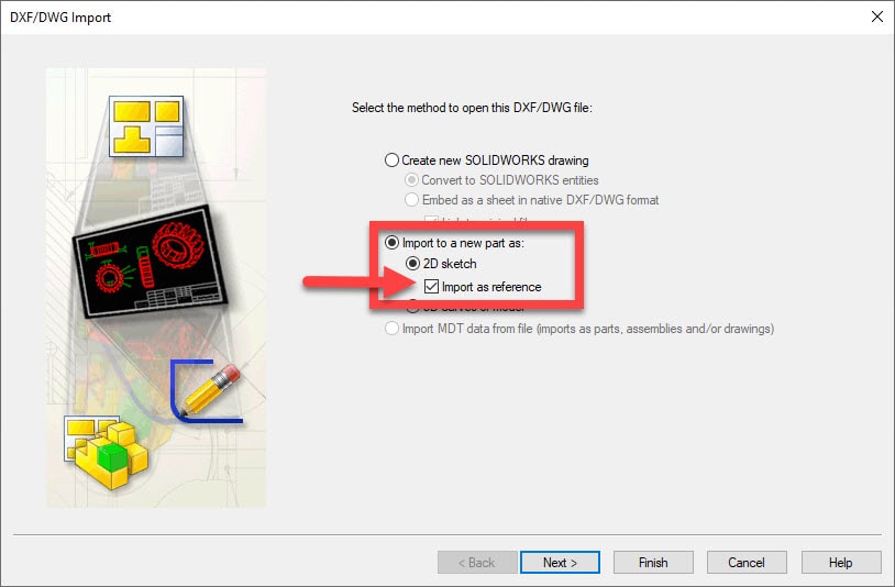 , SOLIDWORKS 2020 What&#8217;s New &#8211; Importing 2D DXF or DWG Files as Reference Sketches