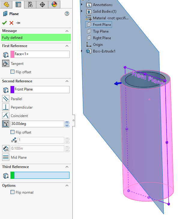 , Using Hole Wizard on a Curved (Cylindrical) Surface