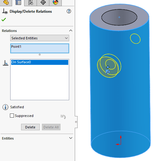 , Using Hole Wizard on a Curved (Cylindrical) Surface