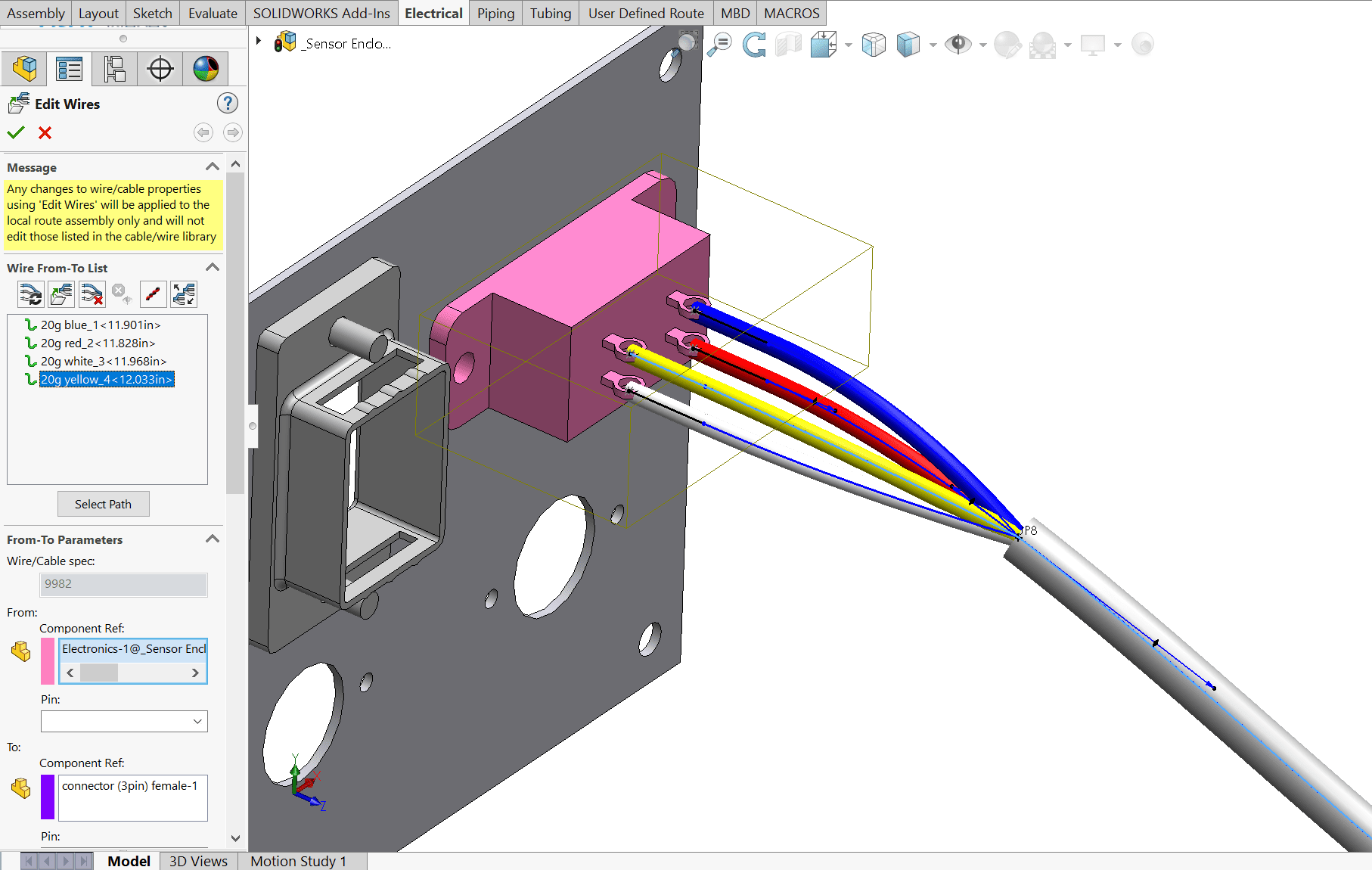 , How to do a cable &#8220;fan out&#8221; in SOLIDWORKS Electrical Routing