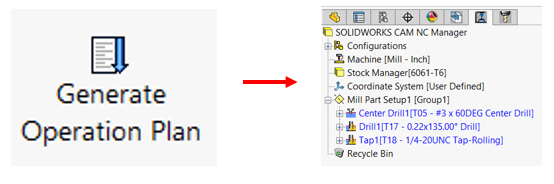 Generate operation plan SOLIDWORKS CAM tutorial