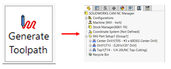 Generate Toolpath option SOLIDWORKS CAM 